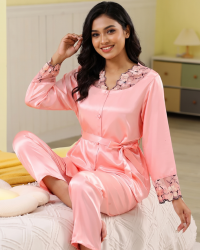 Comfortable Silk Satin  Long Sleeve Sleepwear